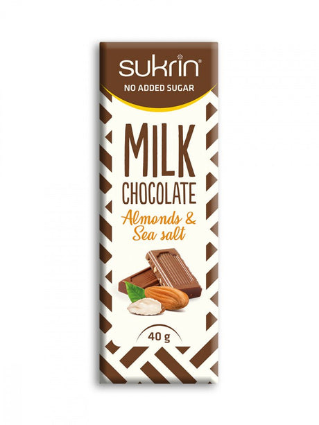 Sukrin Melkesjokolade med mandler og havsalt, 40g - MyStuff.no